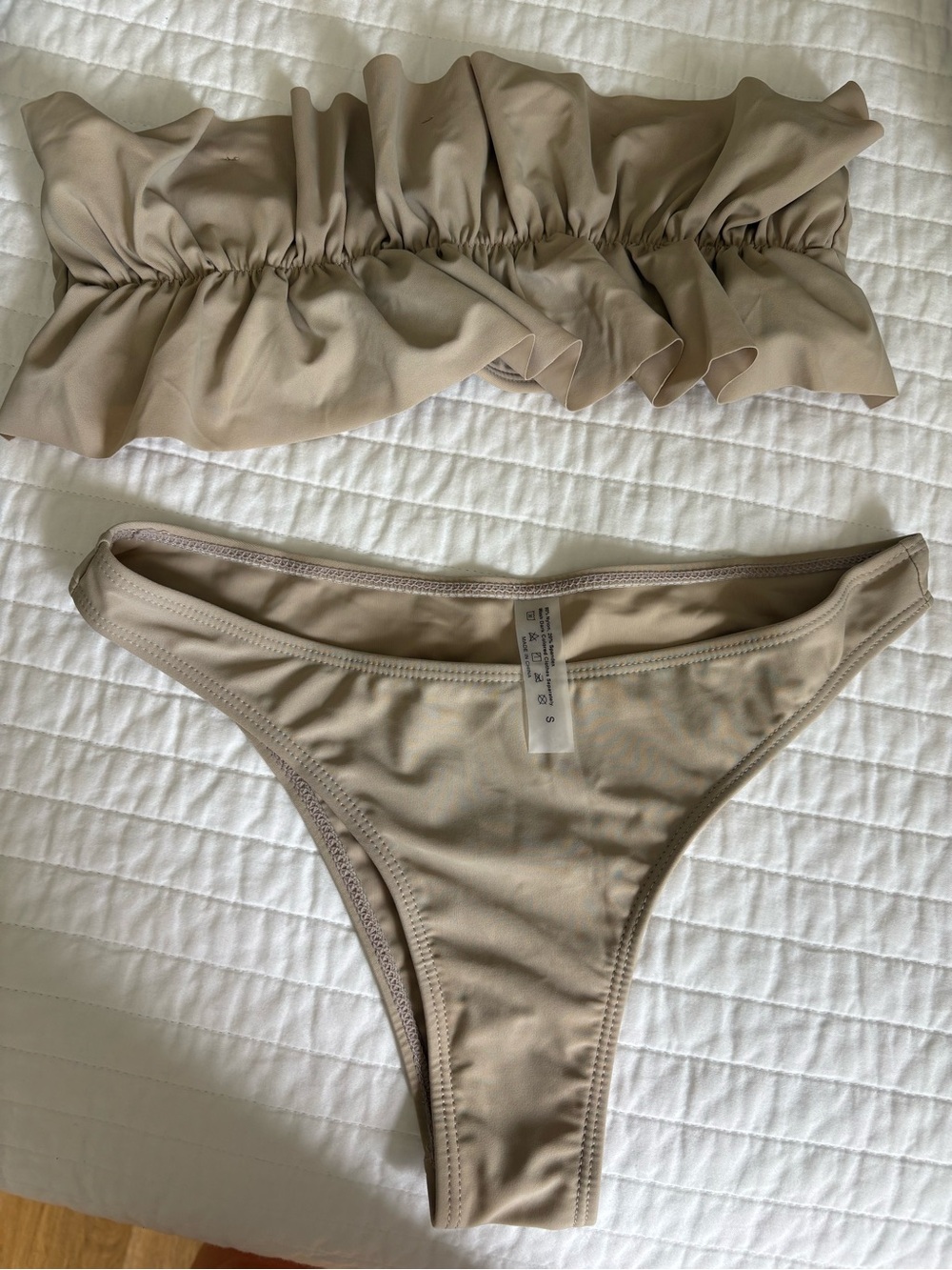 SHEIN Beige Ruffle Bandeau Bikini Set